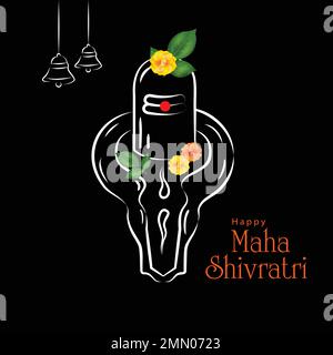 Happy Maha Shivratri Festival Hintergrund, Strichkunstzeichnung Vektor Illustration von Shivling (Symbol von Lord Shiva). Stock Vektor