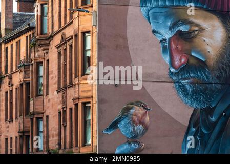 Großbritannien, Schottland, Glasgow, City Centre Mural Trail, Wandmalerei 2018, Saint Mungo Stockfoto