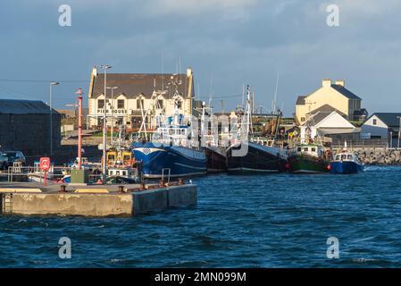 Irland, Grafschaft Galway, Aran-Inseln, Inishmore, Hafen von Kilronan Stockfoto