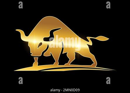 Eine Vektordarstellung auf schwarzem Hintergrund mit goldenem Glanzeffekt des Golden Bull Vector Illustration Icons Stock Vektor