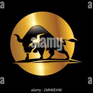 Eine Vektordarstellung auf schwarzem Hintergrund mit goldenem Glanzeffekt des Golden Bull Vector Illustration Icons Stock Vektor