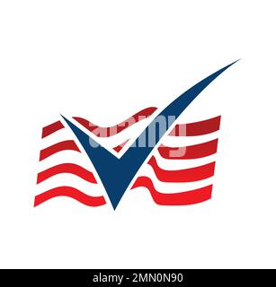 Symbol „Waving Flag“ und „Check Mark Logo“ auf weißem Hintergrund isoliert Stock Vektor