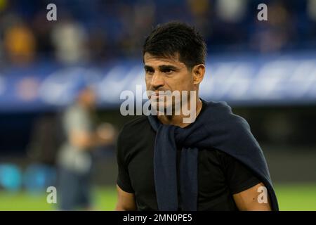 Buenos Aires, Argentinien. 29. Januar 2023. Hugo Ibarra Coach von Boca Juniors schaut nach dem Spiel zwischen Boca und Atletico Tucuman im Rahmen der Liga Profesional 2023 im Estadio Alberto J. Armando. (Endstand: Boca 1:0 Atletico Tucuman). (Foto: Manuel Cortina/SOPA Images/Sipa USA) Guthaben: SIPA USA/Alamy Live News Stockfoto