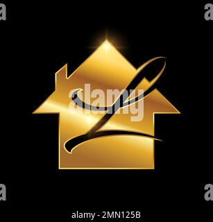Eine Vektorabbildung auf schwarzem Hintergrund mit goldenem Glanzeffekt des Anfangsbuchstabens L des Golden Home Monogram-Logos Stock Vektor