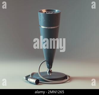 Ein antikes Schreibtischmikrofon im Vintage-Stil auf einem isolierten weißen Hintergrund – 3D-Rendering Stockfoto