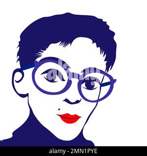 Schöne junge Frau mit Brille. Vektordarstellung in flacher Form Stock Vektor