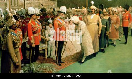 EDWARD VII (18412-1910) empfängt indische Prinzen auf dem Gelände des Buckingham Palace, der 102 an seiner Krönung teilnahm Stockfoto