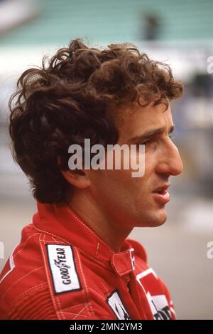 Alain Prost beim portugiesischen Grand Prix 1985 in Estoril 21/2/1985 Stockfoto