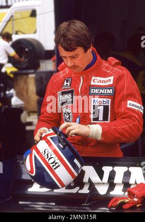 Nigel Mansell beim portugiesischen Grand Prix 1985 in Estoril 21/2/1985 Stockfoto