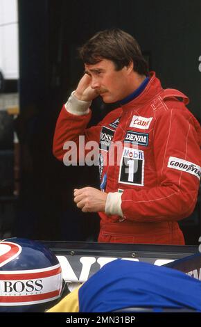 Nigel Mansell beim portugiesischen Grand Prix 1985 in Estoril 21/2/1985 Stockfoto