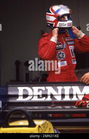 Nigel Mansell beim portugiesischen Grand Prix 1985 in Estoril 21/2/1985 Stockfoto