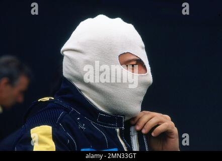 Ayrton Senna beim portugiesischen Grand Prix the1985 bei Estoril 21/2/1985 Stockfoto