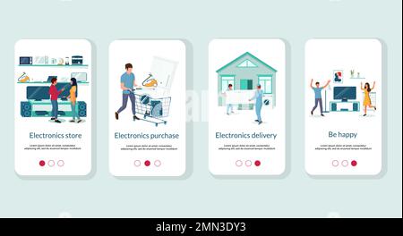 Vektorvorlage für Onboarding-Bildschirme von Electronics Store Mobile Apps Stock Vektor