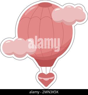 Süßer Aufkleber zum Valentinstag in Form eines rosa Luftballons. Aerostat. Farbaufkleber. Vektor-isolierte Darstellung Stock Vektor