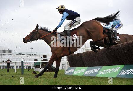 Viertes Rennen: Albert Bartlett Clarence House Chase. Edwardstone reitet von Tom Cannon auf der ersten Rennstrecke beim Cheltenham RAC Stockfoto