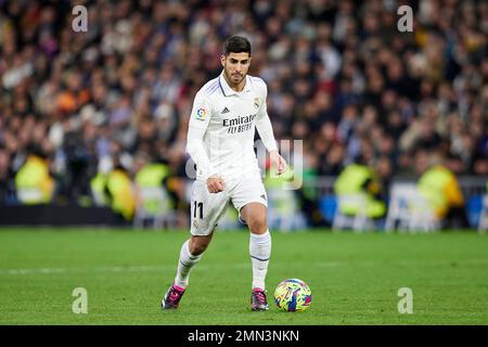 Madrid, Madrid, Spanien. 29. Januar 2023. Marco Asensio von Real Madrid während des Fußballspiels La Liga zwischen Real Madrid CF und Real Sociedad im Santiago Bernabeu Stadion in Madrid, Spanien, 29. Januar 2023 (Kreditbild: © Ruben Albarran/ZUMA Press Wire) NUR REDAKTIONELLE VERWENDUNG! Nicht für den kommerziellen GEBRAUCH! Stockfoto