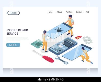 Design-Vorlage für Mobile Repair Service Vector Website Landing Page Stock Vektor