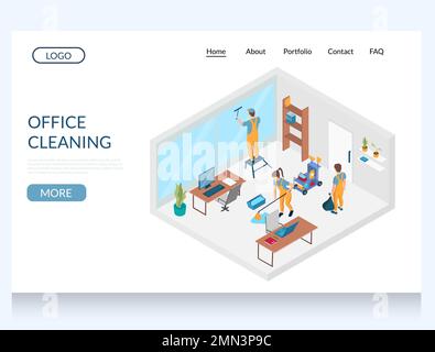 Design-Vorlage für Vektor-Website-Landing-Page für Büroreinigung Stock Vektor