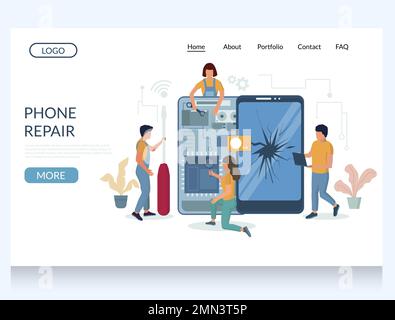 Design-Vorlage für Vektor-Website für die Telefonreparatur Stock Vektor