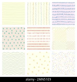 Niedlicher Hintergrund, bunte Doodle Muster Design Set Vektor Stock Vektor