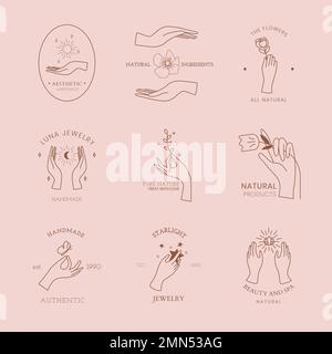 Ästhetische Hand Logo Vorlage, bearbeitbare rosa Design Set Vektor Stock Vektor