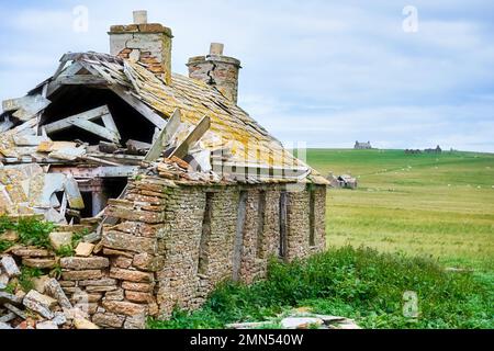 Verlassene Häuser auf Stroma Island Stockfoto