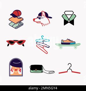 Cooles Mode Sticker Set, bunte Vektor Grafik Designs Stock Vektor