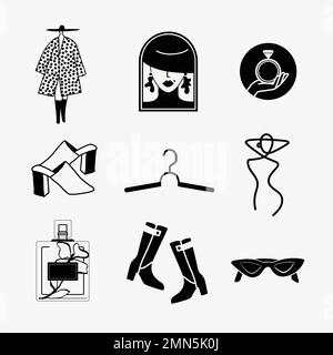 Mode-Logo-Elemente, schwarz-weiß Vektor-Sticker-Design-Set Stock Vektor
