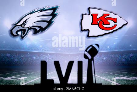 PHOENIX, USA, 30. JANUAR 3, 2023: Super Bowl LVII, NFL Finals 2023. Philadelphia Eagles gegen Kansas City Chiefs. Stockfoto