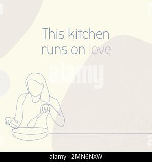 Lifestyle & Kochen Vorlage, diese Küche läuft auf Liebe, Typografie Grafik-Design, Linie Kunst Illustration Vektor Stock Vektor