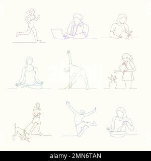 Lifestyle Linie Kunst, verschiedene Menschen Illustration Sammlung Vektor Stock Vektor