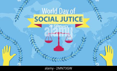 Vector-Bannerdesign für den Welttag der sozialen Gerechtigkeit, der am 20. Februar gefeiert wurde. Hintergrunddarstellung des Welttages der sozialen Gerechtigkeit Stock Vektor