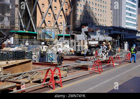 Bauarbeiten am Bahnhof Shibuya in Tokio, Japan Stockfoto