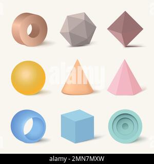 3D gerenderte geometrische Formen, Pastellelemente minimalistisches Vektorset Stock Vektor