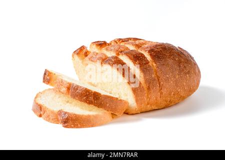 Frische, hausgemachte französische Brote, isoliert auf weißem Hintergrund, Bäckereikonzept Stockfoto