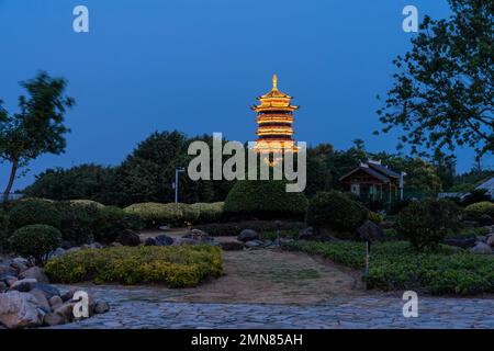 Xiamen Stadtpark bo YuanXingLin Pavillon bei Nacht Stockfoto