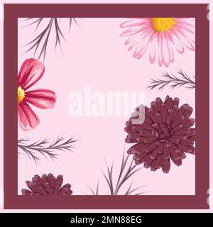 Quadratisches Blumenmuster für den Seidenschal, Textildruck, Vektorgrafik. Stock Vektor