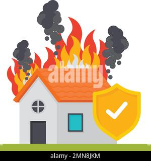 Abbildung: Brennendes Haus, Symbol für einen eindeutigen Schadensvektor, Symbol für finanziellen Verlustschutz, Schild für Risikomanagement, Konzept der Sachversicherung Stock Vektor
