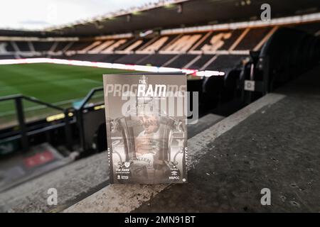 Dieses abendliche Spielprogramm während des Emirates FA-Pokalspiels in der vierten Runde Derby County vs West Ham United im Pride Park Stadium, Derby, Großbritannien, 30. Januar 2023 (Foto von Mark Cosgrove/News Images) Stockfoto