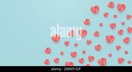 Rote Herzen auf blauem Hintergrund. Design für Grußkarte oder Banner zum Valentinstag Stock Vektor