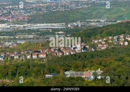 Luftaufnahme vom Fernsehturm auf Hohen Bopser, Degerlochon, Stuttgart, Baden-Württemberg, Süddeutschland, Mitteleuropa Stockfoto