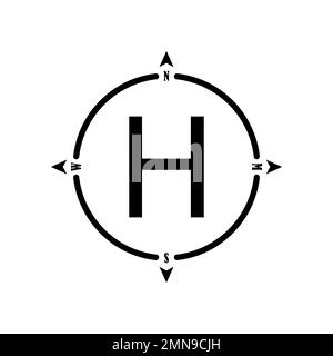 Helipad-Symbol, Hubschrauberlandeplatz, Bereich, Plattform, H-Buchstabe, Entwurf einer Vektordarstellung. Stockfoto