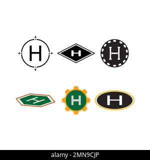 Helipad-Symbol, Hubschrauberlandeplatz, Bereich, Plattform, H-Buchstabe, Entwurf einer Vektordarstellung. Stockfoto