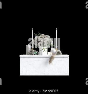3D Abbildung der Dekoration des Sets auf schwarzem Hintergrund isoliert Stockfoto
