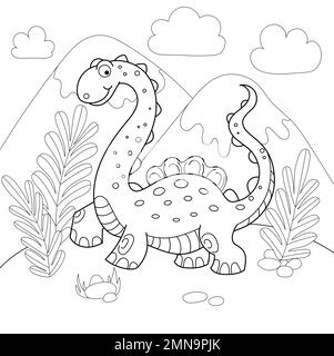 Fröhlicher Dinosaurier. Schwarz-weiße Linienzeichnung. Vektor Stock Vektor