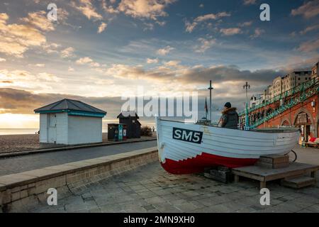 Winternachmittag im Angelmuseum an der Küste von Brighton, East Sussex, England. Stockfoto