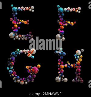 3D-Wiedergabe von farbigen Punktalphabeten - Buchstaben E-H. Stockfoto