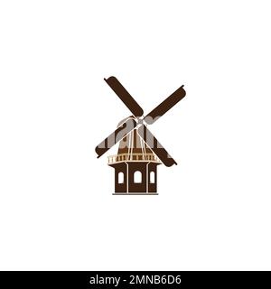 Windmühlen-Logo, Vektorgrafik, flaches Design. Stockfoto