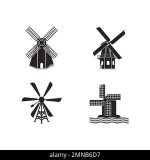 Windmühlen-Logo, Vektorgrafik, flaches Design. Stockfoto