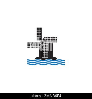 Windmühlen-Logo, Vektorgrafik, flaches Design. Stockfoto